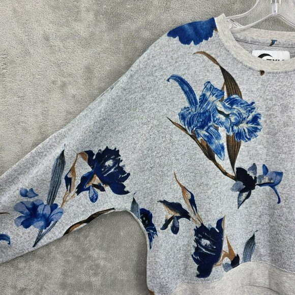 Zyia Active Cropped Sweater M Athletic Grey Blue Brown Floral Boxy Dolman Sleeve - Picture 3 of 9